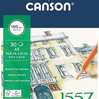 كانسون ورق رسم 1557 120 غرام لكل متر مربع A5، حبيبات خفيفة، 30 ورقة، مثالي للفنانين والرسامين المحترفين