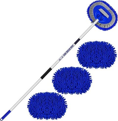160cm 63" Brosse Nettoyage Voiture Manche Telescopique Microfibre Pinceaux Kit Detailing Auto Balai Lavage Camping Car Camion Caravane Toiture...