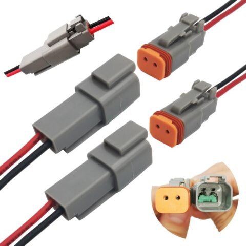 CESFONJER Connecteur DT, 2 Sets connecteurs à 2 Pin broches étanches mâles et femelles, avec câble 16AWG, pour moto, scooter, voiture, bateaux