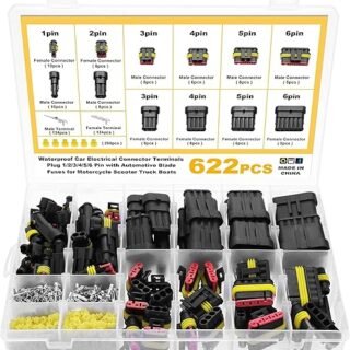 eROOSY 622 Pièces Imperméable à l'eau Connecteurs, Connecteurs Étanches pour Voiture à 1/2/3/4/5/6 Broches mâle/femelle avec fusibles à lame...