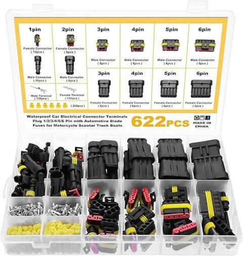 eROOSY 622 Pièces Imperméable à l'eau Connecteurs, Connecteurs Étanches pour Voiture à 1/2/3/4/5/6 Broches mâle/femelle avec fusibles à lame...