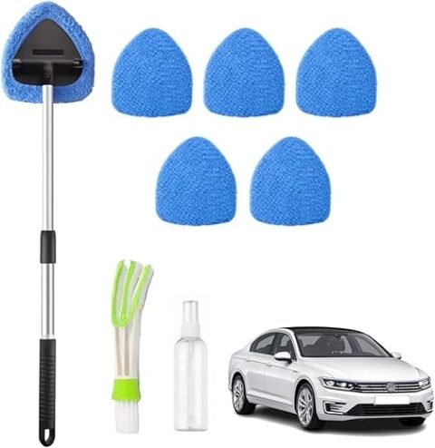 Outil de Nettoyage de Pare-brise,Nettoyage pare Brise Intérieur,Nettoyage de Pare-Brise avec Poignée,Brosse de Nettoyage de Pare Brise de Voiture...