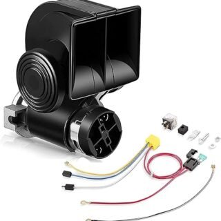 WADEO 12V 118db Electrique Klaxons de Voiture, Klaxon Puissant Camion 12v Corne de Brume, Klaxon Trompette Kit, Escargot à Air Universal Klaxon,...