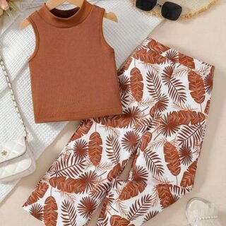 SHEIN Ensemble 2 pièces pour jeunes filles : débardeur d'été et pantalon ample à taille élastique. Convient pour les voyages et les vacances