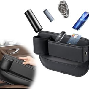 ZEPIQOR accessoire voiture, Organisateur Voiture, Stockage d'écart de Siège de Voiture, poche de console de siège avant en cuir PU, pour Téléphones Mobiles Clés Cartes Lunettes Portefeuilles