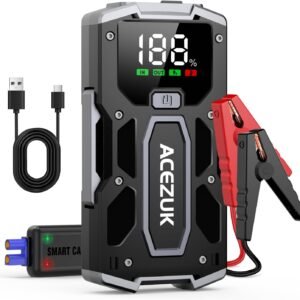 ACEZUK Booster Batterie Voiture 4500A, Démarreur de Voiture Portable (Jusqu'à 5.5L Diesel ou 7.0L Gaz), 12V Jump Starter avec 2.5 inch Écran LCD, Pinces de Sûreté Intelligentes, Lumière LED