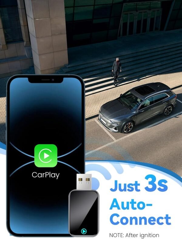Alltotive S2 Mini Adaptateur CarPlay sans Fil pour iPhone, Convertissez Le Filaire en sans Fil, Plug & Play avec Typ-C/USB, Compatible avec Les Voitures à partir de 2016 et iOS 10+ (Noir) – Image 6