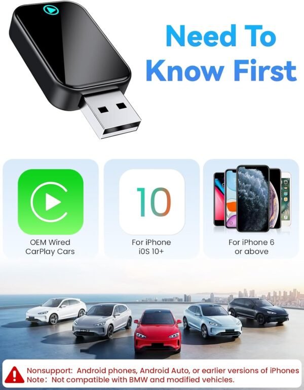 Alltotive S2 Mini Adaptateur CarPlay sans Fil pour iPhone, Convertissez Le Filaire en sans Fil, Plug & Play avec Typ-C/USB, Compatible avec Les Voitures à partir de 2016 et iOS 10+ (Noir) – Image 7