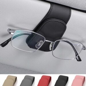 JEJA Porte Lunettes pour Voiture, Cuir Clip de Support de Lunettes de Visière de Voiture, pour Lunettes de Soleil Carte Ticket, Noir