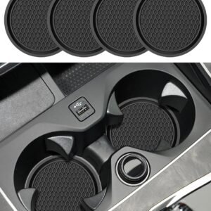 Flaconi Lot De 4 Pièces De Verre De Voiture,Insert De Porte-Gobelet De Voiture,Dessous De Verre De Voiture pour Porte-Gobelets,Accessoires d'Intérieur De Voiture,Dessous De Verre Antidérapant (Noir)