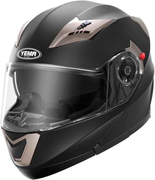 Casque Moto Modulable Homme ECE Homologué-YEMA YM-925 Casque Scooter Femme Adulte Double Visière-Noir Mat-L