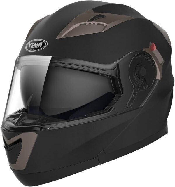 Casque Moto Modulable Homme ECE Homologué-YEMA YM-925 Casque Scooter Femme Adulte Double Visière-Noir Mat-L – Image 5