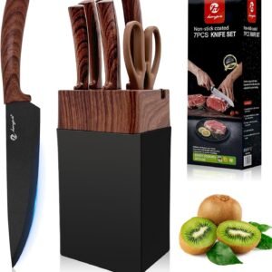 Set Couteaux de Cuisine 7 Pièces avec Porte Couteau Professionnel - Lames Acier Inoxydable Aiguisées, Manches Ergonomiques Antidérapants - Ensemble Couteaux de Chef pour Cuisine Maison