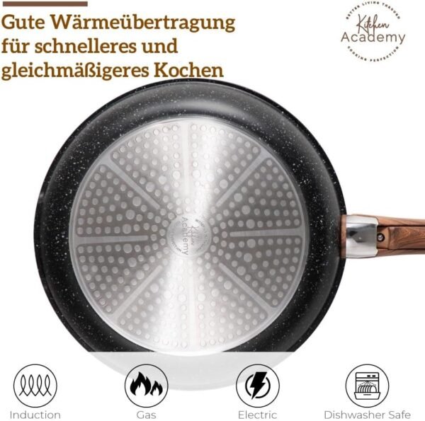 Kitchen Academy Lot de 10 Casseroles et Poêles, Poignée Amovibl, Couvercles en Verre et Revêtement en Marbre et Revêtement Anti-adhésif Compatible Induction Poignée Lisse et Veinée Noir – Image 3