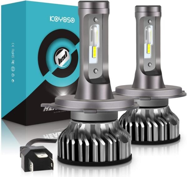 KOYOSO Ampoule H4 LED, 10000LM Phares pour Voiture et Moto, Ampoules Auto de Rechange pour Lampes Halogènes et Kit Xenon, 12V 6000K, 2 Ampoules