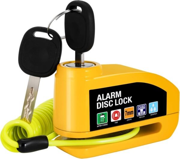Vemfay Antivol Moto, Bloc Disque Alarme 110db, Antivol de Frein à Disque avec Câble de Rappel de 1,2m, Antivol de Haute Sécurité pour Moto, Vélo, Scooter, Trottinette Électrique