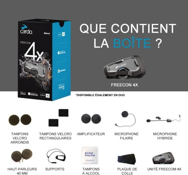 Cardo FREECOM 4X Motocyclette 2 Voies Bluetooth Communication System Casque - Noir, 1 Unités – Image 2