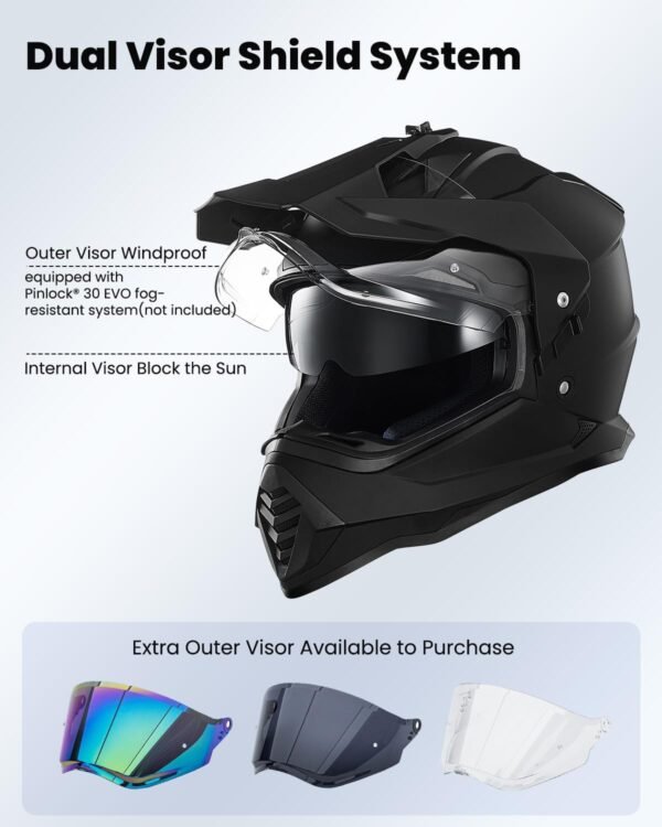 ILM Casque Moto Cross Homme Femme Casque Offroad ECE Homologué Casque VTT avec Double visière DH Enduro Quad Motocross WS902 – Image 6