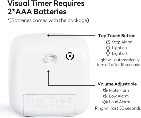 Yunbaoit Minuteur Visuel pour Enfants et Adultes‌, Minuteur à Décompte de 60 Minutes avec Fonction Flash Silencieuse, Motif Arc-en-Ciel, Timer Enfant pour Salle de Classe, Maison, Cuisine (Blanc) – Image 5