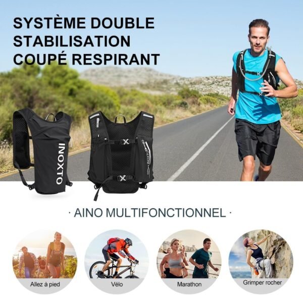 INOXTO Sac d'hydratation léger 5L,adapté à la randonnée en Plein air,Marathon, compétition Cycliste, Gilet d'hydratation d'alpinisme,Hommes et Femmes – Image 6
