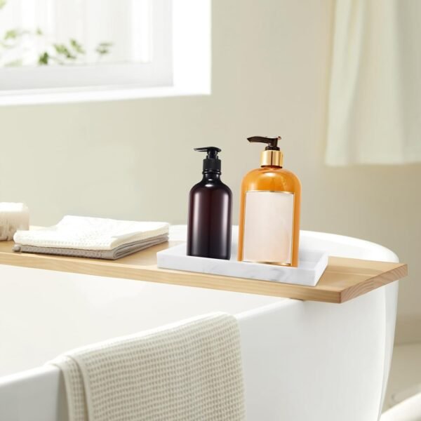 NVIYAM 2PCS Plateau Salle de Bain, Plateau Marbre Blanc, Plateau Décoratif Rectangulaire en Résine, Plateau Serviette Salle de Bain, Plateau de Toilette pour Tissus Savon Serviette Plante – Image 6