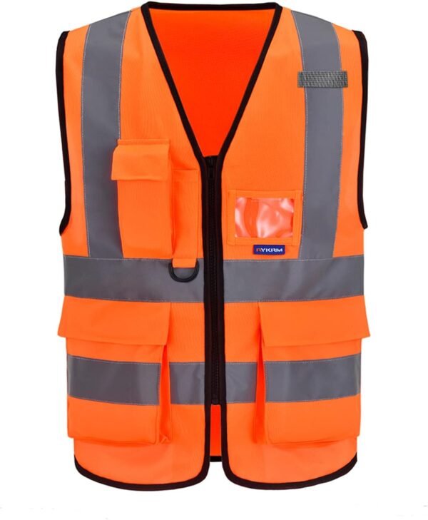 AYKRM Gilet haute visibilité Orange grande taille 6XL 7XL 8XL Gilet de sécurité homme Orange 6XL 7XL 8XL avec poche Devant avec des Bandes réfléchissantes Unisexe