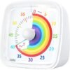 Yunbaoit Minuteur Visuel pour Enfants et Adultes‌, Minuteur à Décompte de 60 Minutes avec Fonction Flash Silencieuse, Motif Arc-en-Ciel, Timer Enfant pour Salle de Classe, Maison, Cuisine (Blanc)
