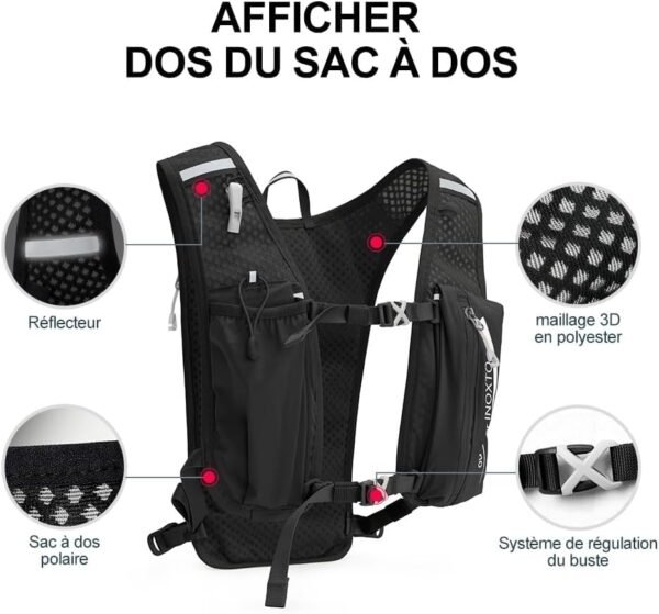 INOXTO Sac d'hydratation léger 5L,adapté à la randonnée en Plein air,Marathon, compétition Cycliste, Gilet d'hydratation d'alpinisme,Hommes et Femmes – Image 3
