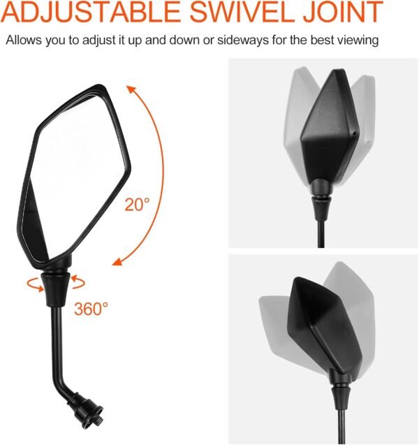 Fousenuk 1 Paire Retroviseur Moto Embout de Guidon, Universel Réglable 360° Rétroviseurs Latéraux de Moto avec Boulon M8 et M10, Moto Miroir Compatible avec Scooter, Mobylette, ATV, Bicyclette – Image 6