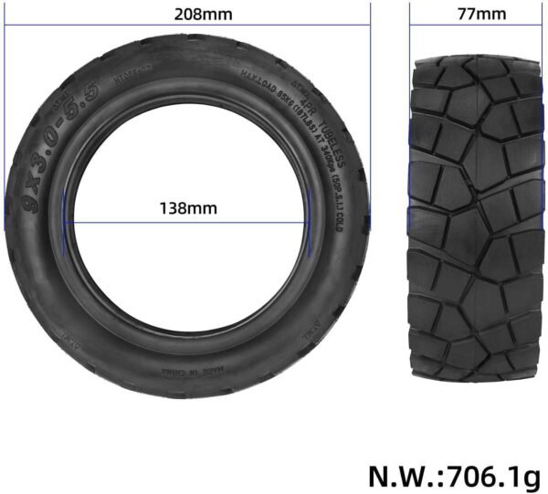 VOLOHAS 9x3,0-5,5 Kukirin G2 Pro Pneus Tubeless, 9 Pouces Pneus Tout-Terrain pour Trottinette électrique Kukirin G2 Pro, Roues de Secours Avant/Arrière Résistants à l'Usure (1 Pièce) – Image 2