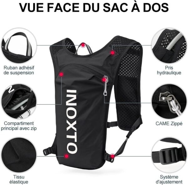 INOXTO Sac d'hydratation léger 5L,adapté à la randonnée en Plein air,Marathon, compétition Cycliste, Gilet d'hydratation d'alpinisme,Hommes et Femmes – Image 2