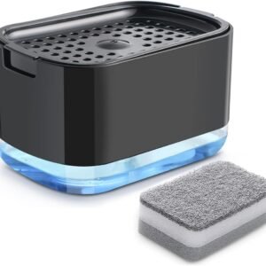 Collazoey Distributeur de Liquide Vaisselle de Cuisine, Distributeur de Savon 2 en 1, Distributeur de Savon à Pompe avec Porte-éponge, Distributeur de détergent Rechargeable (Noir)