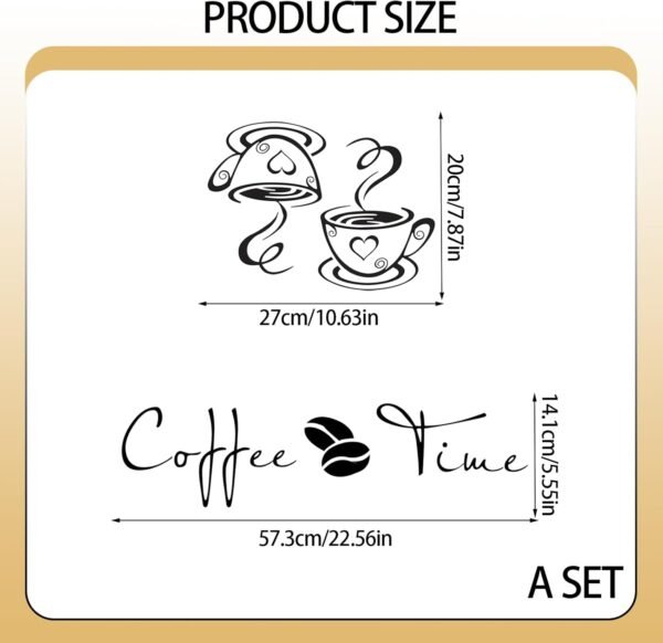 HANIUTTY Cuisine décor Autocollants Stickers, café Temps Tasses et Haricots peler et Coller Papier Peint, Tasse à Café Design Autocollants Mur Maison Stickers Cuisine Restaurant Décor – Image 2