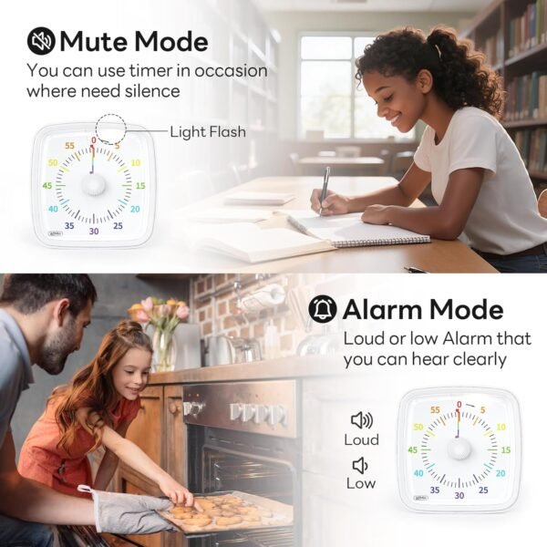 Yunbaoit Minuteur Visuel pour Enfants et Adultes‌, Minuteur à Décompte de 60 Minutes avec Fonction Flash Silencieuse, Motif Arc-en-Ciel, Timer Enfant pour Salle de Classe, Maison, Cuisine (Blanc) – Image 4
