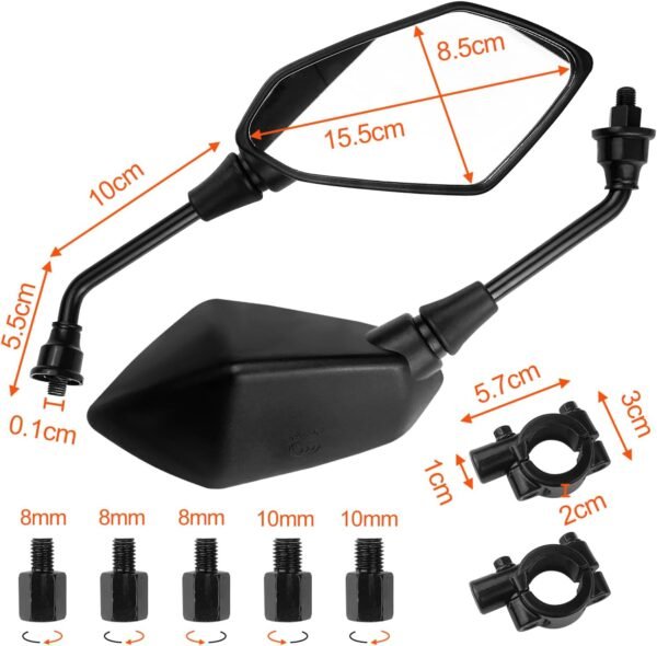 Fousenuk 1 Paire Retroviseur Moto Embout de Guidon, Universel Réglable 360° Rétroviseurs Latéraux de Moto avec Boulon M8 et M10, Moto Miroir Compatible avec Scooter, Mobylette, ATV, Bicyclette – Image 2