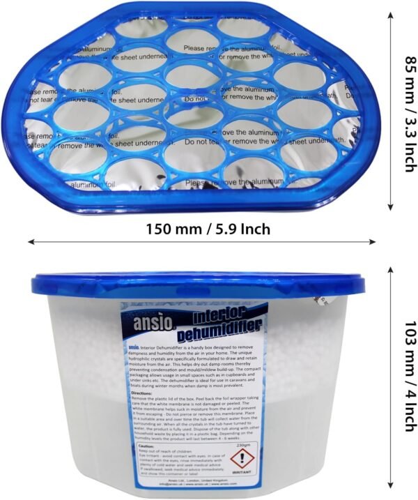 ANSIO Déshumidificateur 500 ml Lot de 5 élimine la condensation, déshumidificateur, absorbeur d'humidité pour moisissures humides dans la maison, la cuisine, l'armoire, la chambre à coucher – Image 3