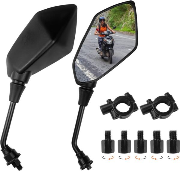 Fousenuk 1 Paire Retroviseur Moto Embout de Guidon, Universel Réglable 360° Rétroviseurs Latéraux de Moto avec Boulon M8 et M10, Moto Miroir Compatible avec Scooter, Mobylette, ATV, Bicyclette