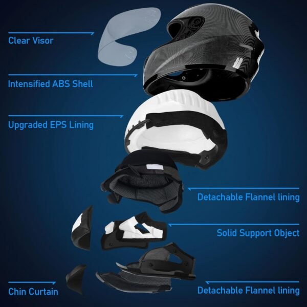 Favoto Casque de Moto Intégral, Casque de Scooter Respirant pour Femme Homme Adultes, Protection de Sécurité, Certifié ECE, 57-58cm Fibre de Carbone – Image 6