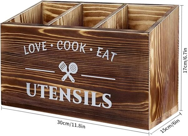 Lnopever Porte Ustensiles Cuisine, 3 Compartiments de Ustensiles de Cuisine Bois, Rangement Ustensiles Cuisine, Fourchettes et CuillèRes, Adapté à La Cuisine, Au Comptoir, à La Maison de Campagne – Image 3