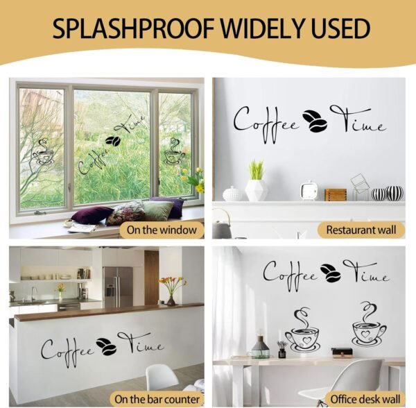 HANIUTTY Cuisine décor Autocollants Stickers, café Temps Tasses et Haricots peler et Coller Papier Peint, Tasse à Café Design Autocollants Mur Maison Stickers Cuisine Restaurant Décor – Image 6