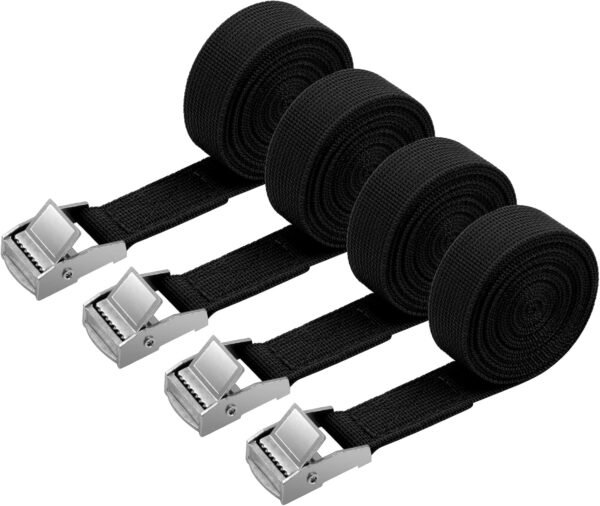 URAQT 4PCS Sangle d'Arrimage, 2M x 20mm Kit de Fixation avec Sangle de Serrage Boucle de Serrage, pour Moto, Voiture, Porte Vélo, Puissance de Traction: 250 kg/Pièce (Black)