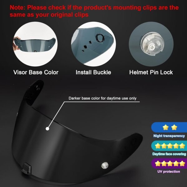 PSLER Visière de Casque pour EXO 520 1400 R1 Visière Teintée pour Scorpion EXO 391 520 1400 R1,Protection UV pour Moto Accessoires De Remplacement(Noir Foncé) – Image 3