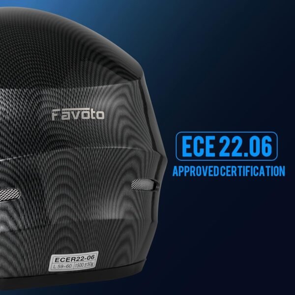 Favoto Casque de Moto Intégral, Casque de Scooter Respirant pour Femme Homme Adultes, Protection de Sécurité, Certifié ECE, 57-58cm Fibre de Carbone – Image 4