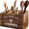 Lnopever Porte Ustensiles Cuisine, 3 Compartiments de Ustensiles de Cuisine Bois, Rangement Ustensiles Cuisine, Fourchettes et CuillèRes, Adapté à La Cuisine, Au Comptoir, à La Maison de Campagne