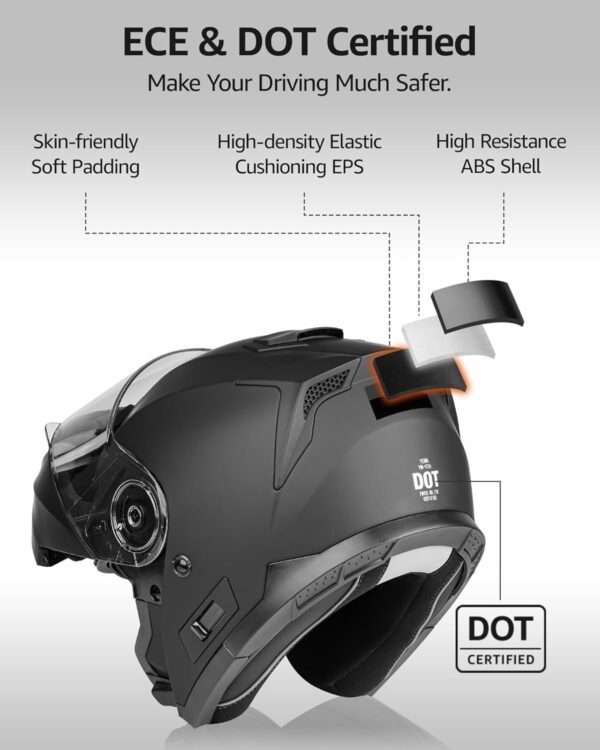 Casque Moto Modulable Homme ECE Homologué-YEMA YM-926 Casque Scooter Femme Adulte Double Visière – Image 4