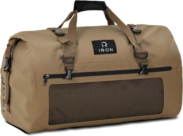 IRON JIA'S Sac Moto Etanche Sac de Selle de Moto Sac de Voyage Sac Arrière Moto avec Fermeture à Rouleau Bretelles Adapté pour Le Cyclisme, Le Camping, Les Sports Nautiques Marron-50L