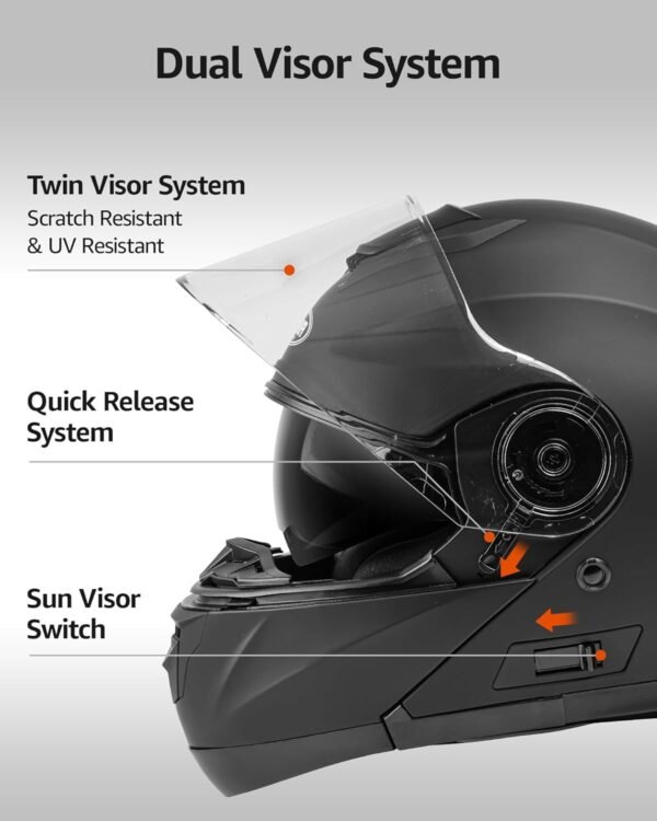 Casque Moto Modulable Homme ECE Homologué-YEMA YM-926 Casque Scooter Femme Adulte Double Visière – Image 3