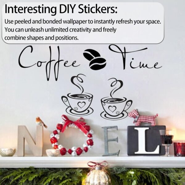 HANIUTTY Cuisine décor Autocollants Stickers, café Temps Tasses et Haricots peler et Coller Papier Peint, Tasse à Café Design Autocollants Mur Maison Stickers Cuisine Restaurant Décor – Image 5