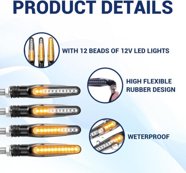 Clignotant Moto Led Homologué, 4 pièces Clignotant Led Moto,12 V Clig notant M oto,Cli gnotant M oto L ed, C lignotant, mode fluide, flexible et haute résistance pour scooter quad cruiser tout-terrain – Image 3