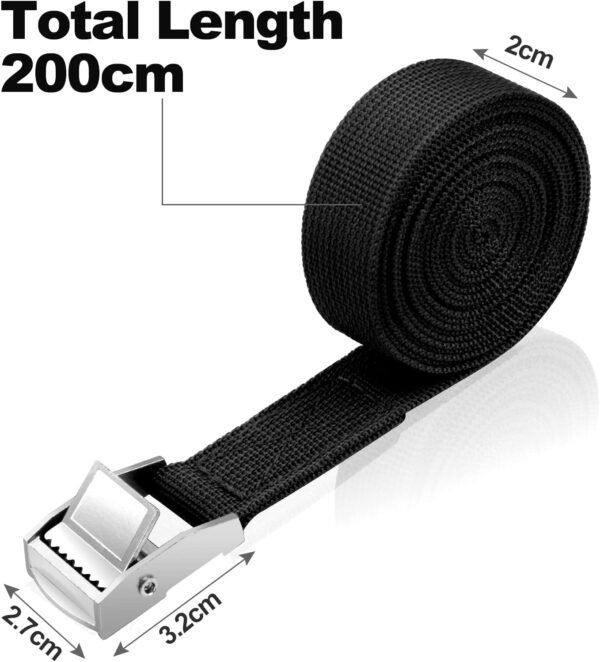 URAQT 4PCS Sangle d'Arrimage, 2M x 20mm Kit de Fixation avec Sangle de Serrage Boucle de Serrage, pour Moto, Voiture, Porte Vélo, Puissance de Traction: 250 kg/Pièce (Black) – Image 2